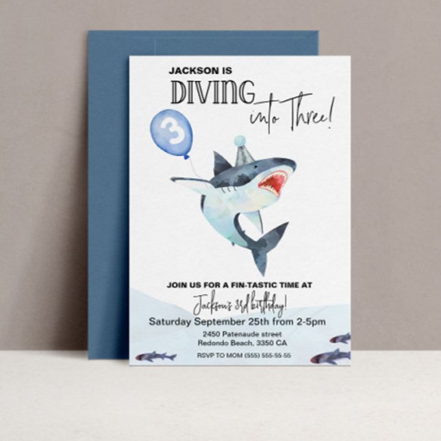 Shark 3rd Birthday Kids invitation  (Shark 3rd birthday invitiaton)