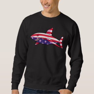 Shark 4th Of July  Boys Toddler Kids American Flag Sweatshirt
