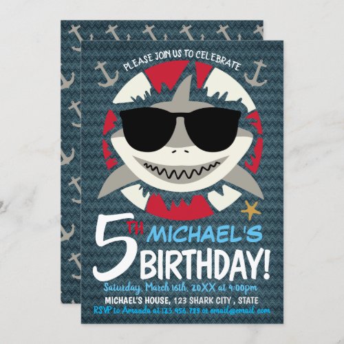 Shark 5th Birthday Party Invitation