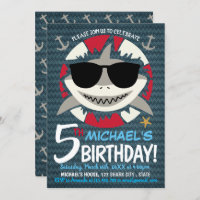 Shark 5th Birthday Party Invitation