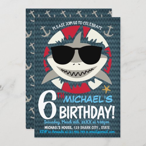 Shark 6th Birthday Party Invitation