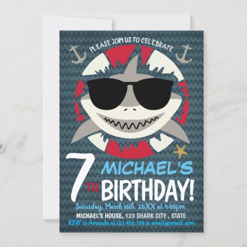 Shark 7th Birthday Party Invitation