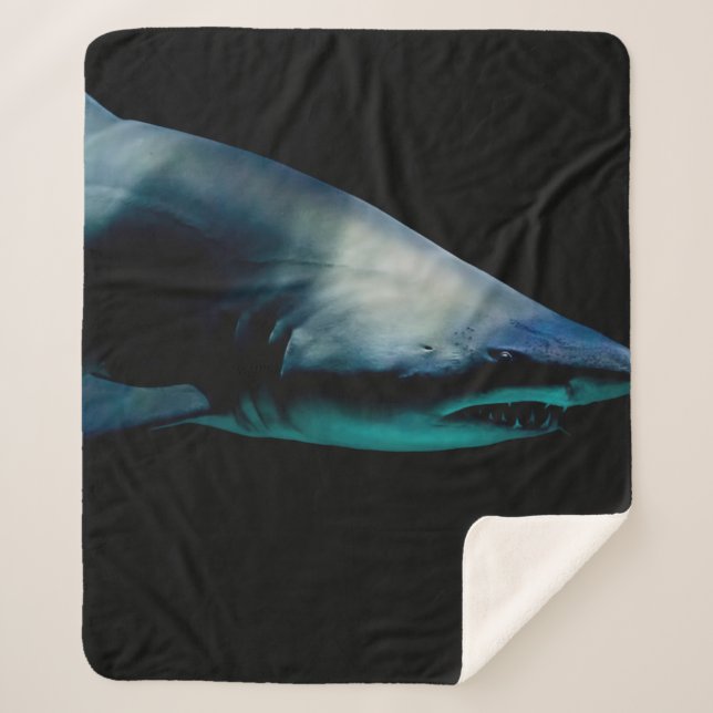 SHARK AGAINST BLACK BACKGROUND SHERPA BLANKET (Front)