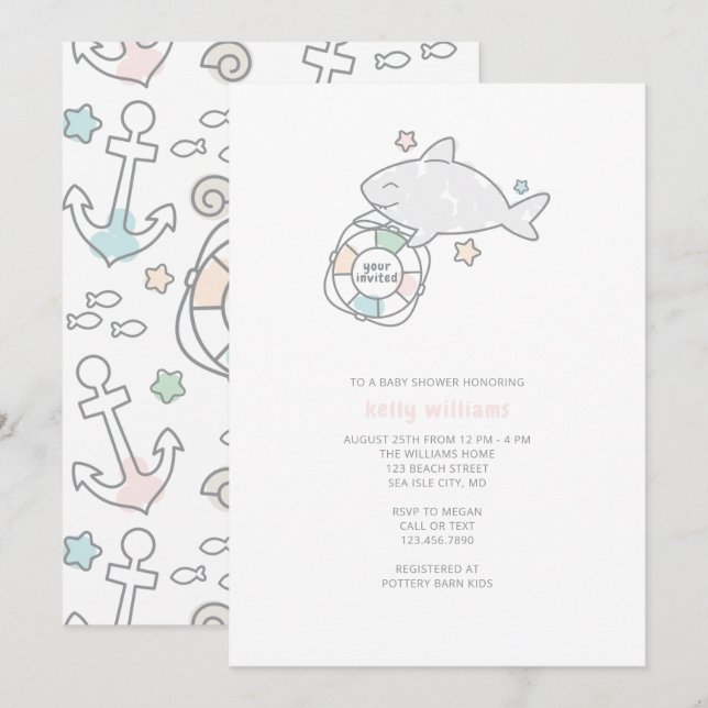 Shark Ahoy Baby Shower Invitation (Front/Back)