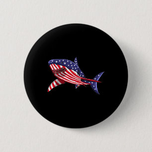 Shark American Flag Jawsome 4th Of July Kids Boys Button