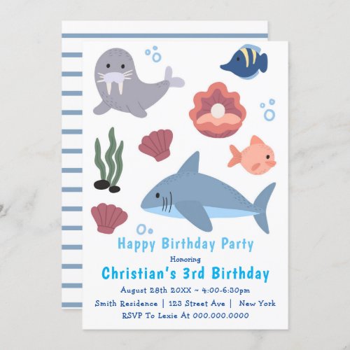 Shark and Friends 3rd Birthday Invitations 