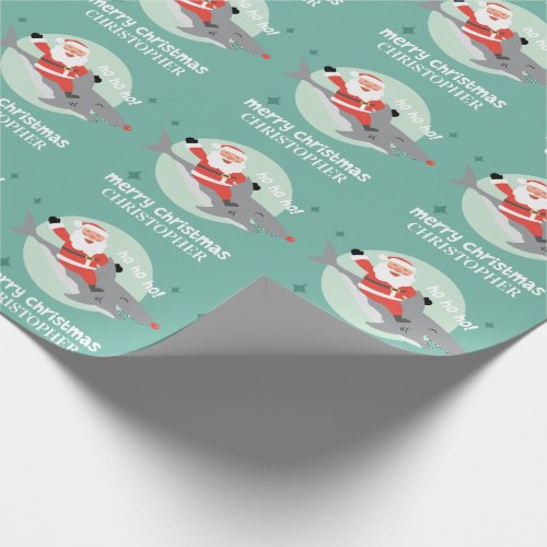 Shark and Santa With Name Wrapping Paper