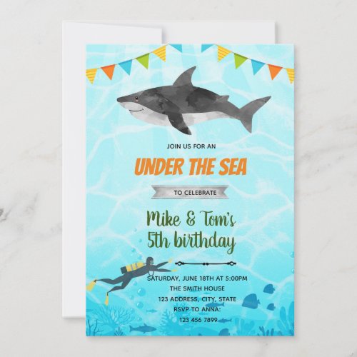 Shark and scuba birthday invitation