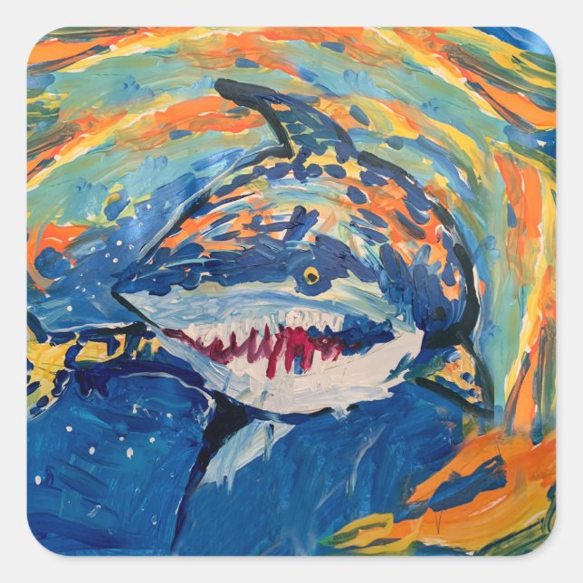 Shark "Art by Kids" Square Sticker (Front)