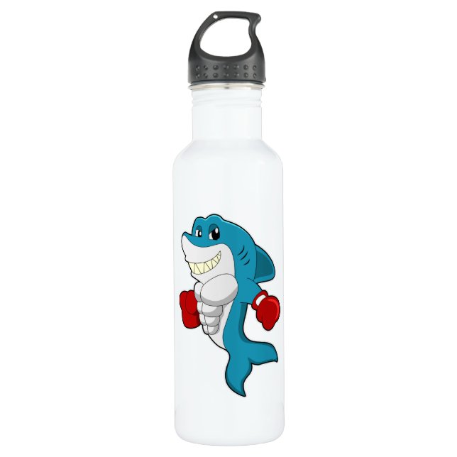 Shark as Boxer with Boxing gloves Stainless Steel Water Bottle (Front)