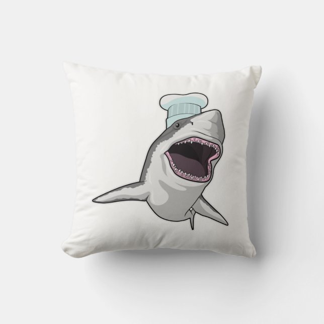 Shark as Cook with Chef hat Throw Pillow (Front)