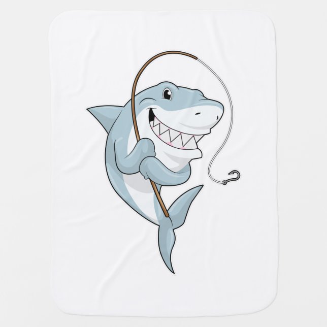 Shark as Fisher with Fishing rod Baby Blanket (Front)
