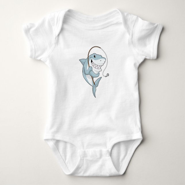 Shark as Fisher with Fishing rod Baby Bodysuit (Front)