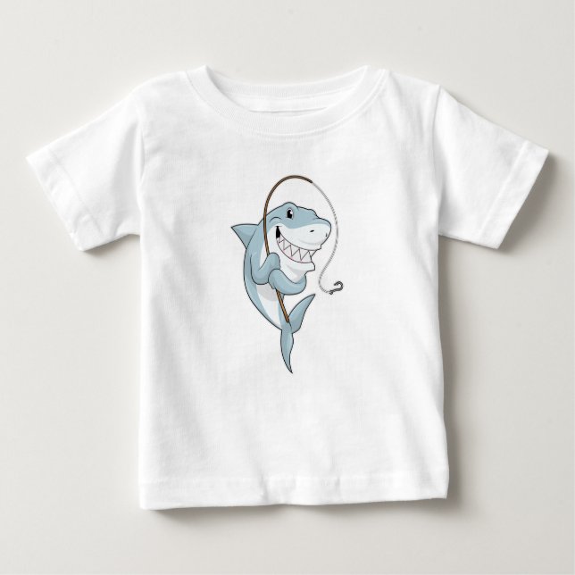 Shark as Fisher with Fishing rod Baby T-Shirt (Front)