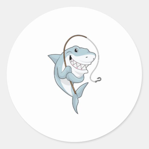 Shark as Fisher with Fishing rod Classic Round Sticker