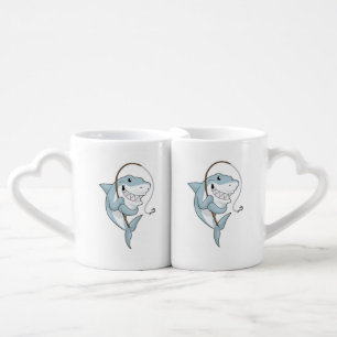 Shark as Fisher with Fishing rod Coffee Mug Set