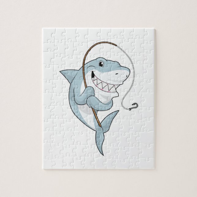 Shark as Fisher with Fishing rod Jigsaw Puzzle (Vertical)