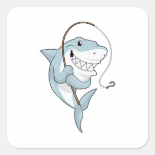 Shark as Fisher with Fishing rod Square Sticker