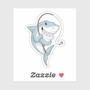 Shark as Fisher with Fishing rod Sticker