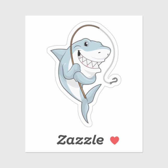 Shark as Fisher with Fishing rod Sticker (Sheet)