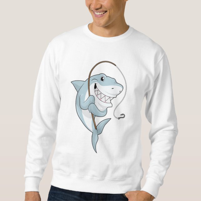 Shark as Fisher with Fishing rod Sweatshirt (Front)