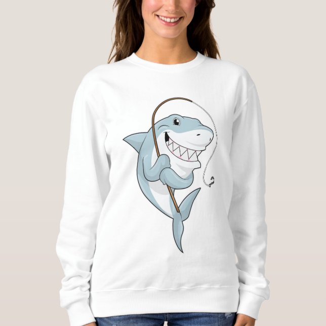 Shark as Fisher with Fishing rod Sweatshirt (Front)