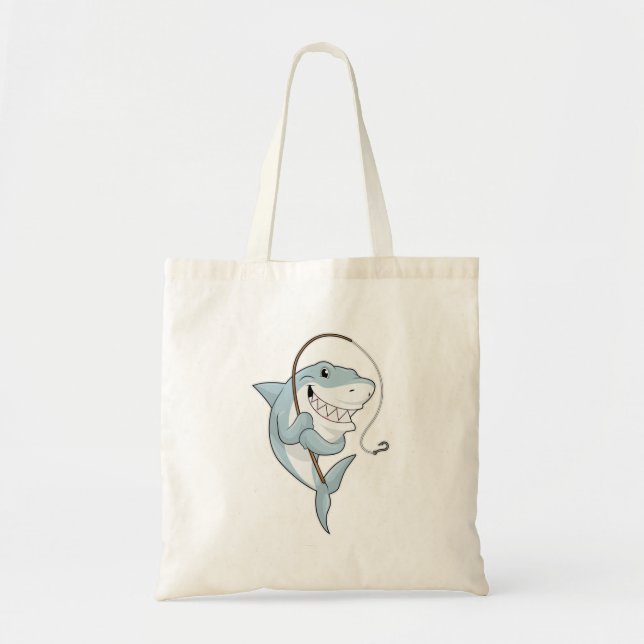 Shark as Fisher with Fishing rod Tote Bag (Front)