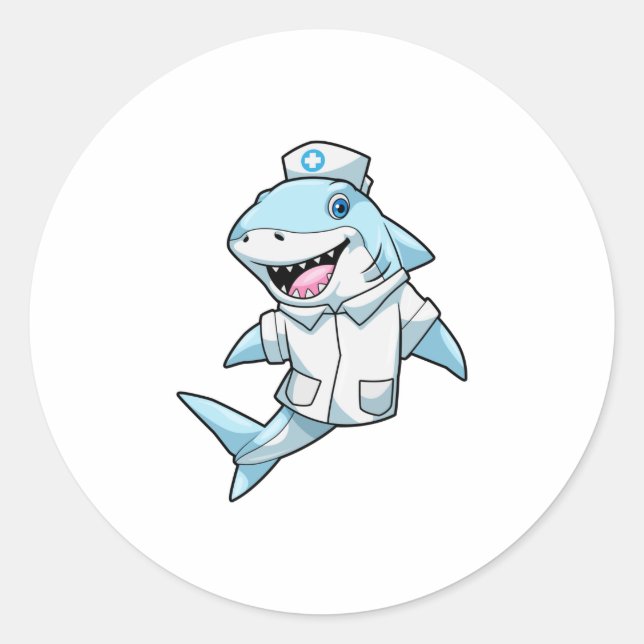 Shark as Nurse with Coat Classic Round Sticker (Front)