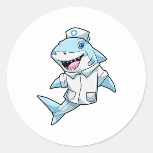 Shark as Nurse with Coat Classic Round Sticker