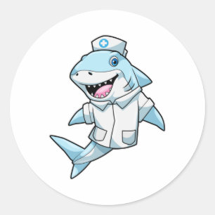 Shark as Nurse with Coat Classic Round Sticker