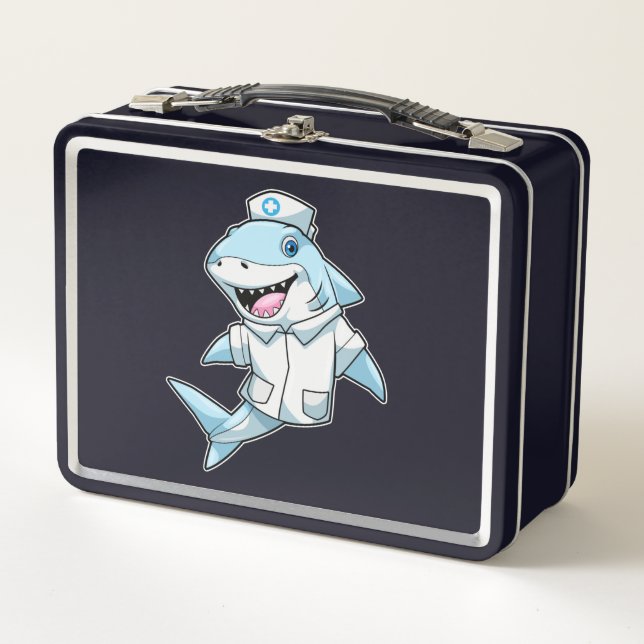 Shark as Nurse with Coat Metal Lunch Box (Front)