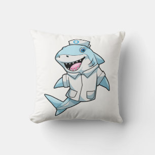 Shark as Nurse with Coat Throw Pillow