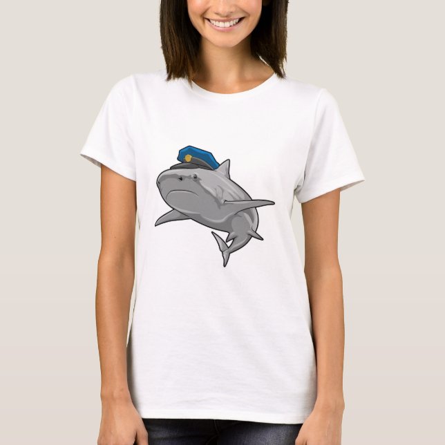 Shark as Police officer Police T-Shirt (Front)