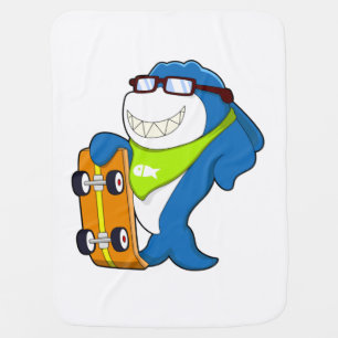 Shark as Skater with Skateboard Baby Blanket