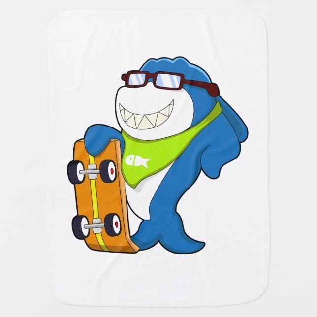Shark as Skater with Skateboard Baby Blanket (Front)