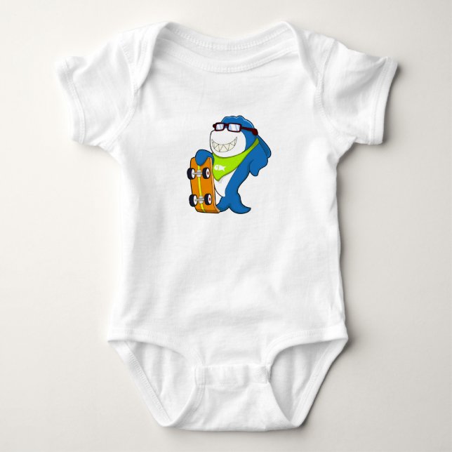 Shark as Skater with Skateboard Baby Bodysuit (Front)