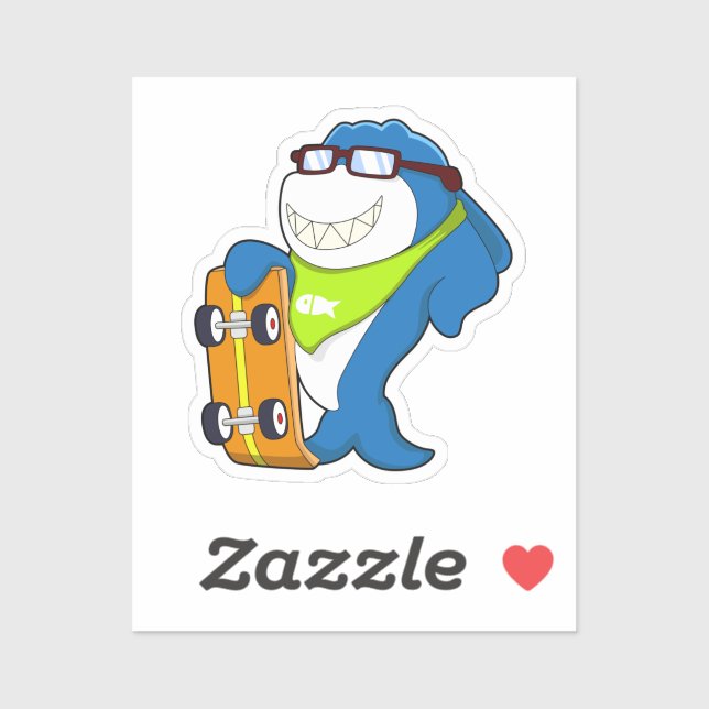 Shark as Skater with Skateboard Sticker (Sheet)