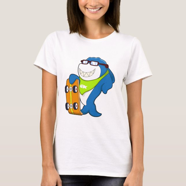 Shark as Skater with Skateboard T-Shirt (Front)