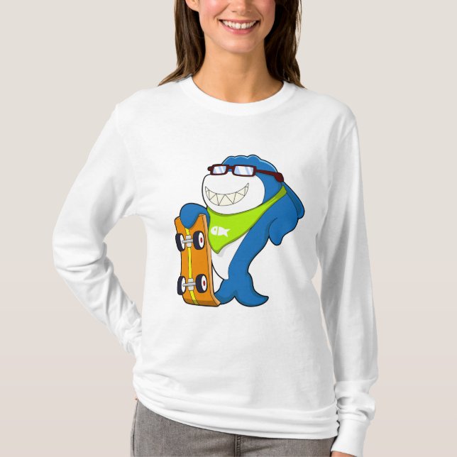 Shark as Skater with Skateboard T-Shirt (Front)