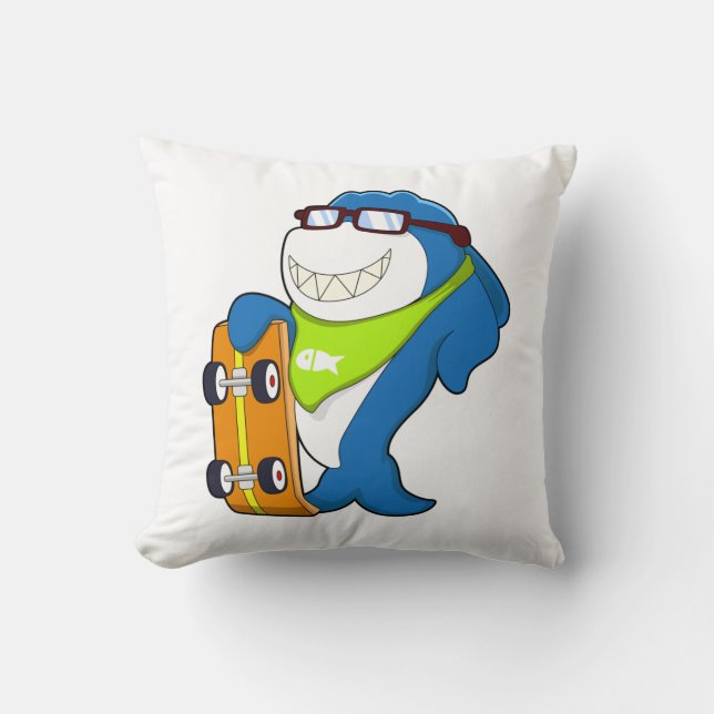 Shark as Skater with Skateboard Throw Pillow (Front)