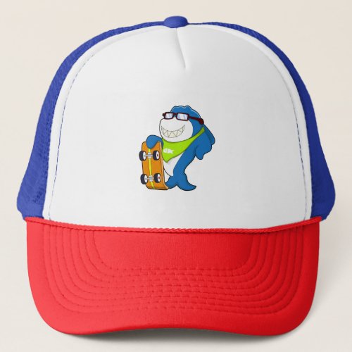 Shark as Skater with Skateboard Trucker Hat