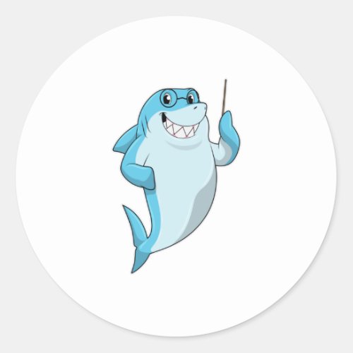 Shark as Teacher with Pointer Classic Round Sticker