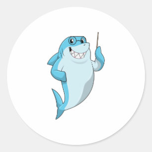 Shark as Teacher with Pointer Classic Round Sticker
