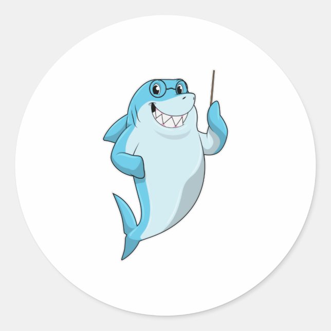 Shark as Teacher with Pointer Classic Round Sticker (Front)