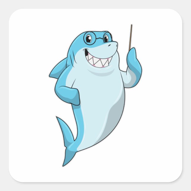 Shark as Teacher with Pointer Square Sticker (Front)