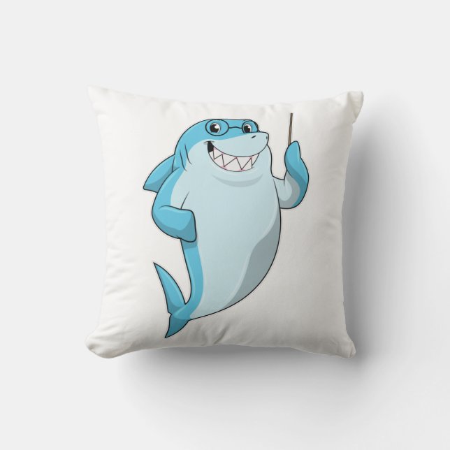 Shark as Teacher with Pointer Throw Pillow (Front)
