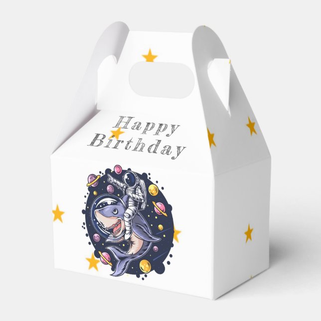Shark Astronaut Space Birthday Party Favor Box (Front Side)