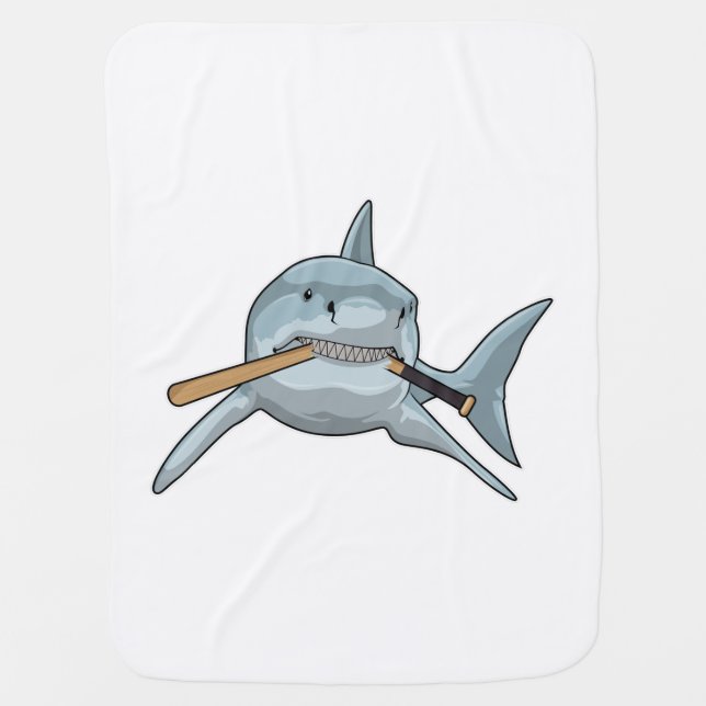 Shark at Baseball with Baseball bat Baby Blanket (Front)