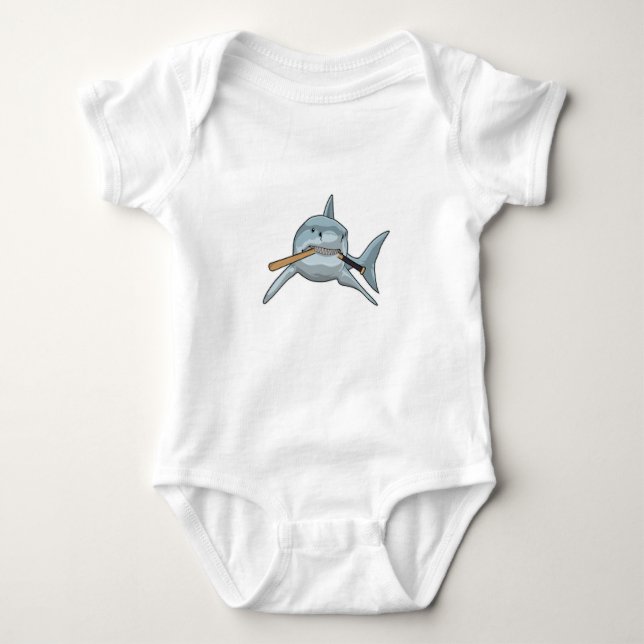 Shark at Baseball with Baseball bat Baby Bodysuit (Front)
