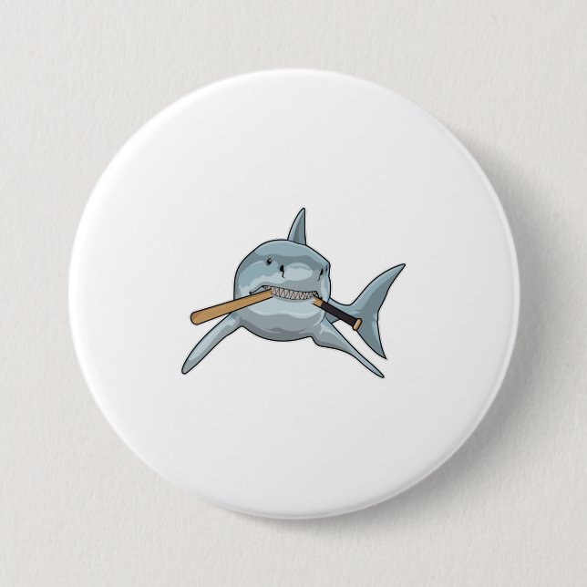 Shark at Baseball with Baseball bat Button (Front)